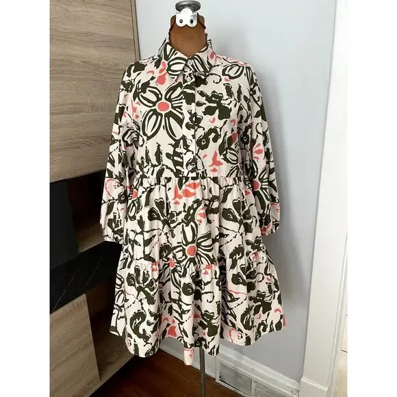 Maeve Anthropologie Sz XS Bettina Shirtdress Cotton Abstract Mini Babydoll Boho - Picture 3 of 16